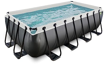 EXIT TOYS Piscine Hors Sol Tubulaire Rectangulaire 400 x 200 x 100 cm avec Pompe à Filtre – pour Familles et Enfants – Cadre en Acier Thermolaqué – TÜV CE en 16582 – Black Leather – Noir