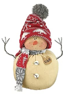 Honey & Me Odell Snowman Doll 9 – Primitive Vintage Christmas Decor, Rustic Farmhouse Holiday Collectible Shelf Sitter with Red Knit Hat & Scarf.