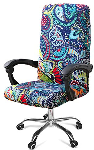 smiry Stretch Printed Computer Office Chair Covers, Soft Fit Universal Desk Rotating Chair Slipcovers, Removable Washable Anti-Dust Spandex Chair Protector Cover with Zipper (Large, Paisley)