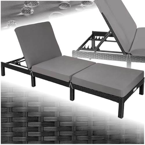 tectake® Luxury Rattan Garden Sun Lounger with 6 Adjustable Backrest Positions, Comfortable Padding and Stylish Design, Stable Steel Frame, Easy-Care, for Garden, Patio, Pool - black
