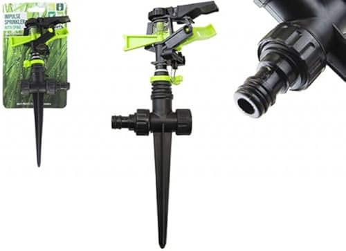 Revolutionary Black & Green Impulse Sprinkler with Ground Spike - 29.5cm x 12cm x 5cm (1 Pc.) - Efficient Watering System - Perfect for Lawn & Garden Irrigation