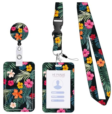 GEFIRE Porte Badge avec 360° cordon réglable et clip tournant Compatible avec badges, clés Lanière Détachable et Clip Rétractable pour Femmes Infirmières Enseignants Étudiants Bureau (B)
