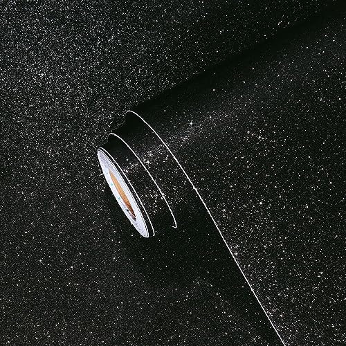 Yullpaper Glitzer Tapete Selbstklebend Klebefolie Schwarz für Möbel Tisch Wand Tapeten Wohnzimmer Schlafzimmer Glitzer Klebefolie Schwarz Matt Schrank Dekofolie Möbelfolie Selbstklebend 40cm X 200cm