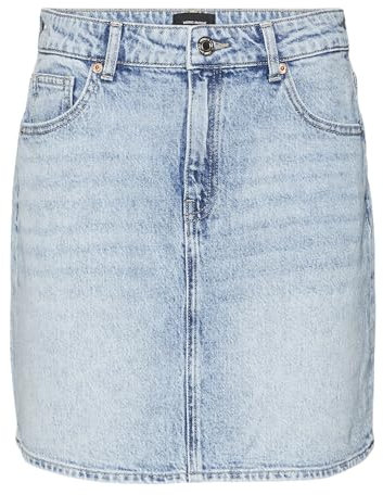 VERO MODA Rock Mini Denim Jeansrock Hoher Bund Knopfleiste Taschen Minirock, Farben:Hellblau, Größe:XS