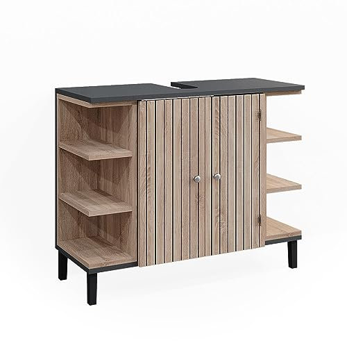Vicco Meuble sous Vasque Simple Aquis, Sonoma/Anthracite, 79.6 x 64 cm avec 2 Portes