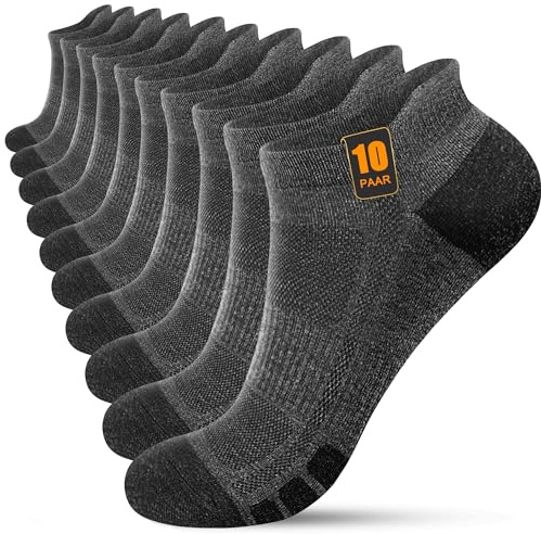FORVEVO Chaussettes Sport Homme 43-46 10 Paires, Chaussettes Coton Courtes de Sport, Socquettes Homme Respirant Pour Running Randonnée Cyclisme (Gris)