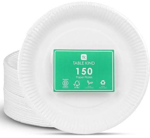 TABLE KIND | x150 | 23CM | Platos de Papel Ecológicos para Cumpleaños, Vajilla Desechable Ecológica, Reciclable, Artículos de Fiesta Biodegradables, Compostable en el Hogar