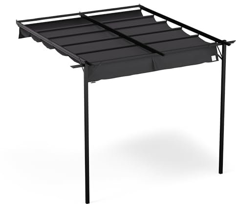 blumfeldt Pavillon 3x3m, Wasserdicht Stabil Winterfest, Wandmontage, Wetterfestes Polyesterdach, Pulverbeschichteter Stahlrahmen, Ganzjährige Nutzung, Einfache Montage, Dunkelgrau