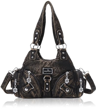 Angel Kiss Purses for Women Small Hobo Shoulder Bags Vagen Leather Multi-Pocket Tote Bag with Zipper (Bronze)