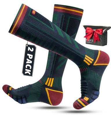 Rahhint Merinowolle Kompressions Skisocken für Herren, Damen und Jugendliche, Thermo Wintersocken Wandersocken mit Polsterung Kniestrümpfe, Größe 35-51, (2Paar)