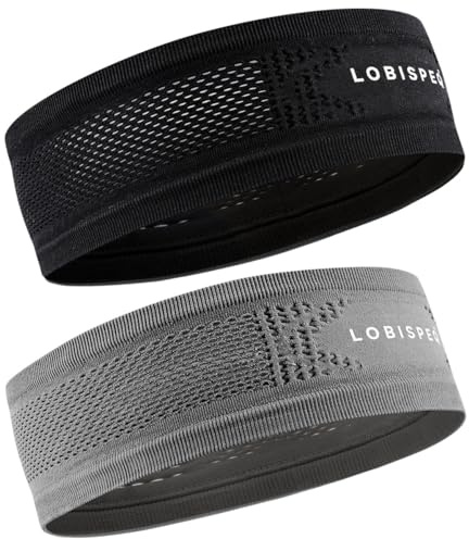 LOBISPEQ ® 2pcs Cinta Pelo Deporte Transpirable y Cómoda de Nylon + Spándex Running | Gimnasio. Cinta Pelo Hombre | Diadema Mujer | Diadema Hombre | Headband (Negro Y Gris)