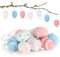 Quuylin Uova Pasquali da Appendere, 24 Pezzi Ovetti Pasquali Decorativi con Nastri, Punti e Strisce, Uova Decorative Pasquali per Decorazione del Cespuglio di Pasqua, Caccia di Pasqua - Rosa, Blu
