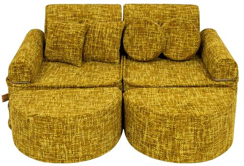 MEOWBABY Kindersofa – Spielsofa für Kinder – Weiche Klappsofa mit Schlaffunktion – Kuschelecke für Kinderzimmer, Tangle, Goldsenf