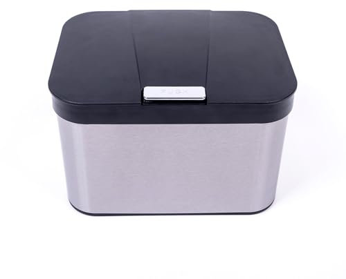 Glasdon Kitchen Food Waste Compost Caddy Bin 4.3 Litre Recycling Bin Waste Food Caddy Push Button with Easy to Clean Liner | Centrum 4.3L Stainless Steel (Caddy + Food Waste Graphic)