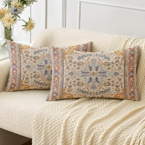 Miuyunya Juego de 2 Impermeables Funda de Cojines 50 x 30 Exterior Cojines Exterior Jardin Mandala Retro Cuadrado Funda de Almohada Decorativas para Patio Balcón Jardín Sofá Primavera Verano