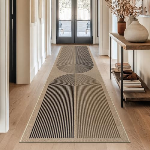 Capslpad Tappeto passatoia per corridoio, 80 x 300 cm, effetto iuta naturale, lavabile, tappeto nero marrone antiscivolo, cucina, camera da letto, balcone