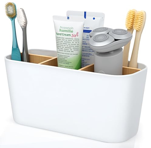 VINATO Porta Spazzolino Elettrico Portaspazzolini da Bagno Con 5 Scomparti Staccabile Regolabile Porta Spazzolini Elettrici Portaspazzolini Organizer per Bagno Casa Ufficio