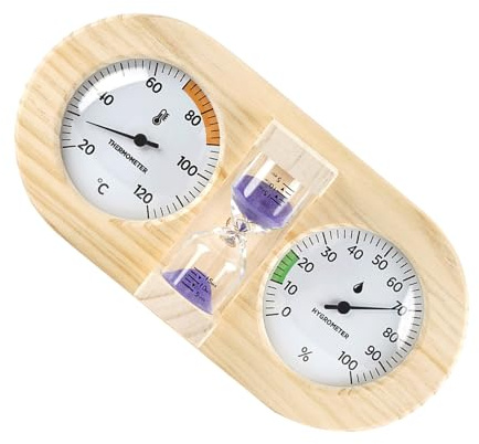 AKOOSY Timer och hygrometer för bastu termometer och hygrometer för inomhus bastu med timer och lila timglas