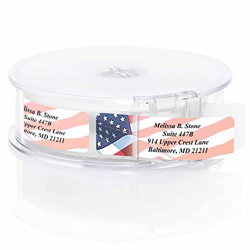 Proudly American Flag Personalized Return Address Labels with Elegant Dispenser - Roll of 250 Custom USA Stickers