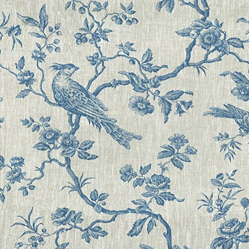 Textiles français Leinenstoff | Die hoheitsvollen Vögel Stoff - Denim Blau und Naturfarbe (Grundfarbe) | 100% Leinenstoff | Stoffbreite: 150 cm (pro Laufmeter)*