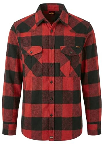 ROCK-IT Apparel Camisa de Franela para Hombre Manga Larga I con Bolsillos y Botón Delantero I Tejido Muy Suave I Camisa Leñador a Cuadros para Hombre [TallasS-5XL] Rojo Negro Rojo L