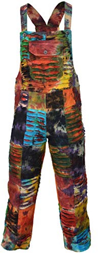 Gheri Womens Tie Dye Ripped Patchwork Multicolor Overalls Cotton Dungarees X-Large