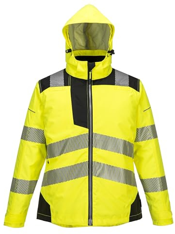 Portwest PW382 Women's PW3 Hi Vis Waterproof Winter Jacket - Reflective Quilt Lined Safety Jacket Yellow/Black, Small