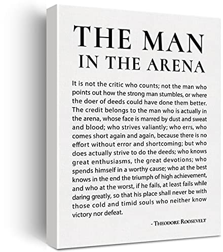 JerLoe Inspirational Canvas Print Motivational Quote The Man in the Arena 12x15 Inch Framed Wall Art Home Office Bedroom Living Room