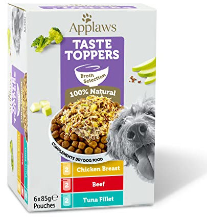 Applaws Natural Wet Dog Food Pouch, Grain Free Meat and Fish Selection in Broth 6 x 85g Pouches