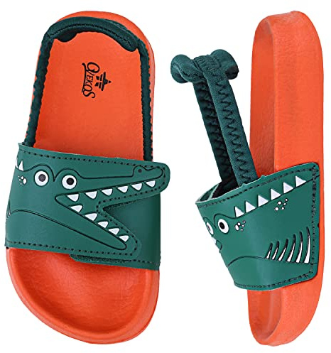 Sandaler Pojkar Flickor med Öppen tå Elastisk Band Sommar Ljus Strandskor och Pool, Orange krokodil, 26 EU