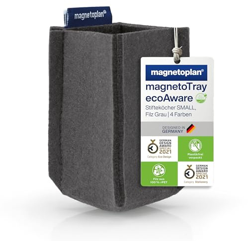 magnetoplan magnetoTray ecoAware Small, pot à crayons magnétique en feutre, 6 x 10 x 6 cm, pot à crayons gris en bouteilles PET recyclées