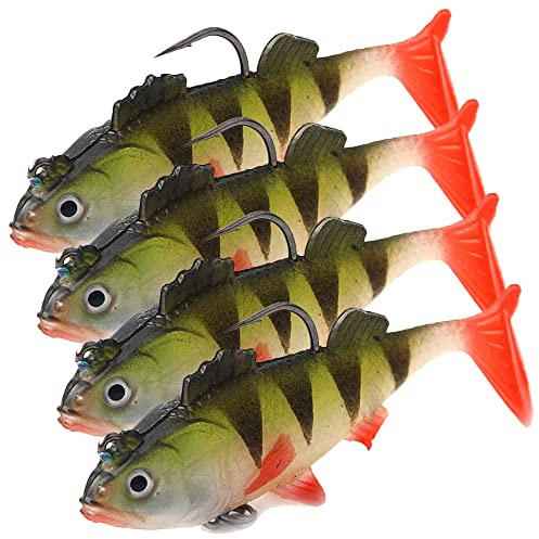 WHPromLang 4Pcs Pike Fishing Lures Baits Soft for Bass Trout Freshwater Saltwater Tackle, Green/Black