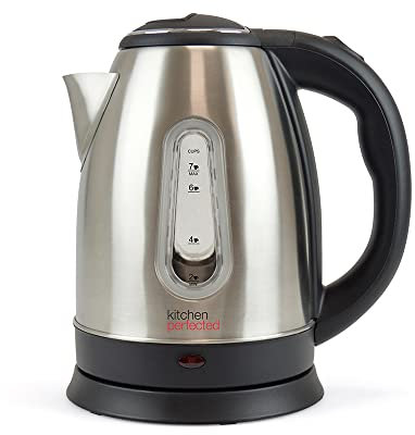 Kitchen Perfected Eco-Friendly Cordless Kettle - Fast and Quiet Boil, Only boil what you need - 3000W - Brushed Steel - E1626BS