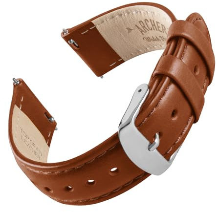Archer Watch Straps - Uhrenarmbänder mit Schnellverschluss aus Hochwertigem Genarbtem Leder (Cognac/abgestimmtes Garn, 20mm)