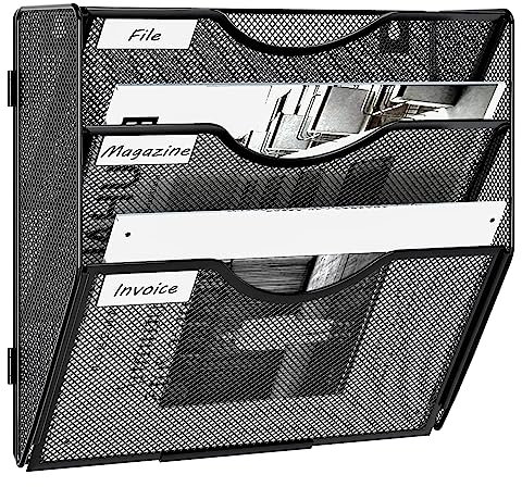 EasyPAG 3 Fächer Zusammensetzen Metall A4 Zeitschriftenhalter Wand Zeitschriften Wandhalter Aktenablage Dokumentenhalter Hängend Magazin Organizer Flyerhalter Prospektspender,Schwarz