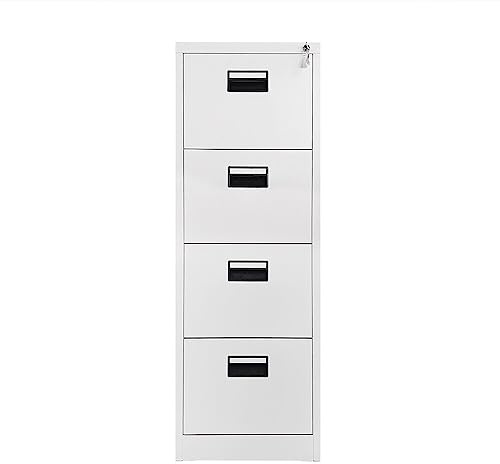 Panana Heavy Duty File Cabinet Metal Storage 4Drawer Organizer Document Sundries Storage Lockable Office Case (White)