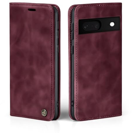 LBH Custodia per Google Pixel 8 in rosso vino con scomparto per carte di credito e denaro, con funzione leggio, chiusura magnetica, vintage