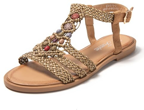 JOMIX Sandali Donna Estive Eleganti Sandali Donna Tacco Bassi Comodi Morbidi SD9373 Khaki 36