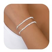 CASSIECA Armband Damen Silber Armbänder Silver Armband Set Verstellbare Stapelbare Kettenarmband für Damen Mädchen