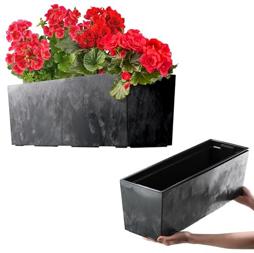 KADAX Fioriera 18,5 x 56 cm, motivo cemento, nero, con inserto – Per piante da balcone