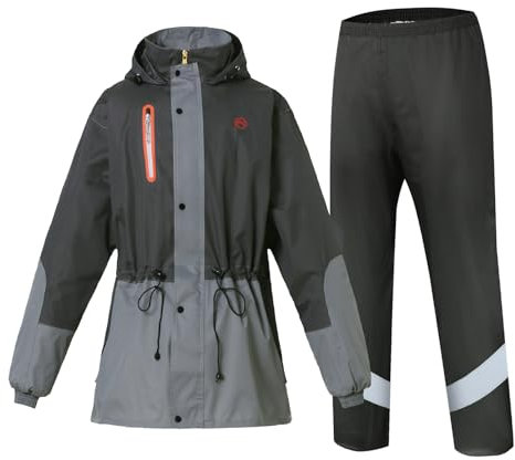 Ynport Crefreak Herren Regenmantel Anzüge Outdoor Wasserdichte Overalls Atmungsaktive Regenjacke & Hosen Set Unisex Radfahren Regenmantel Kapuze Regenbekleidung für Herren Damen, Grau, M