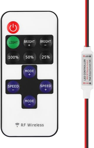 Wonvify RF Telecomando LED cablato 5-24V 5A Mini LED Dimmer Controller Adattatore striscia LED per LED COB a 2 pin e SMD 5050 3528 2835 5630 Striscia LED monocolore