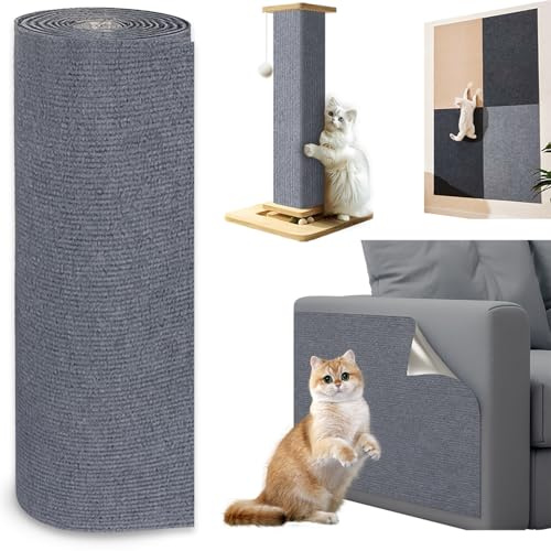 Jyvex 300x40cm Tappetino Tiragraffi per Gatti Autoadesivo, Proteggi Divano Gatti Graffi, DIY Climbing Cat Scratcher, Protezione Divano Graffi Gatto, Antigraffio Gatto Divano Grigio Chiaro