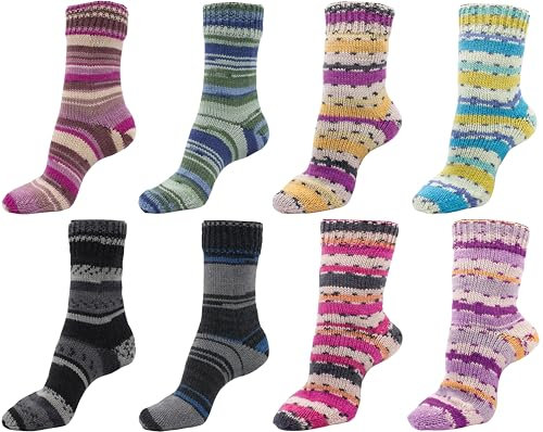 Sockenwolle 6-fach –Farbset 8x150gr 6 fädige Strumpfwolle (1.200gr) -Kartopu Strumpfwolle - 6fädiges Strumpfgarn in Premiumqualität – 375m-Lauflänge pro Knaul – Made in Europe - (Sparset)