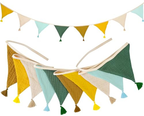 qingmeng Wimpelkette Kinderzimmer Bunte, 2.6M Girlande Kinderzimmer Babyzimmer Deko Junge Mädchen Mini Wimpelkette Stoff Musselinge Burtstag Happy Birthday Girlande Hausbett Deko Kinderzimmer Wanddeko