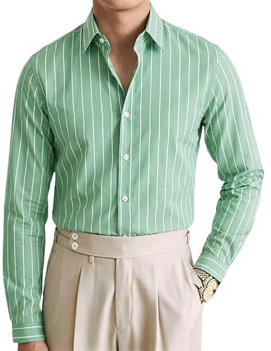 Oanviso Hommes T-Shirt Chemise à Manches Longues Boutonnés Chemise Rayée Col Rabattu Basique à Manches Longues Homme Printemps et Automne Down Haut Quotidien Décontractée