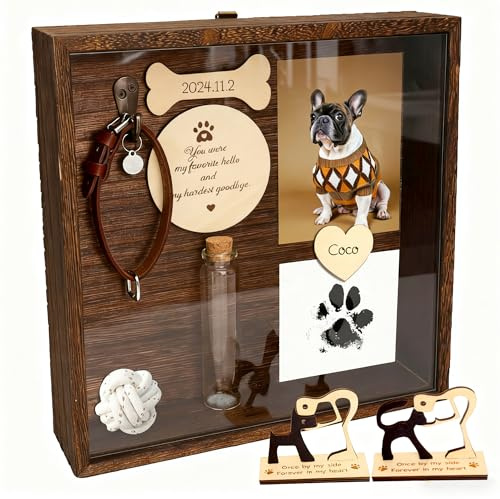 Ligtmor - 8.6'' Pet Shadow Box - Memorial Gift Rustic Collar Holder Picture Frame Dog Wooden Sculpture Pet Fur Jar Sympathy Gift for Pet Lover Tabletop Wall Hanging