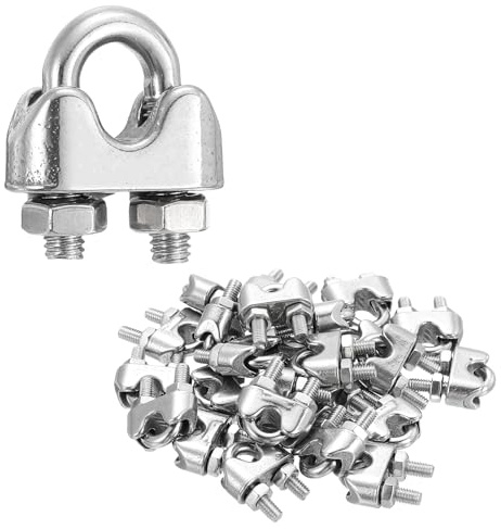 sourcing map 24 abrazaderas de clip de cable de cuerda de alambre de 5/32 pulgadas M4 pequeñas 304 de acero inoxidable 304 para aparejos seguros para aparejos marinos, cerca, tendedero, color plateado