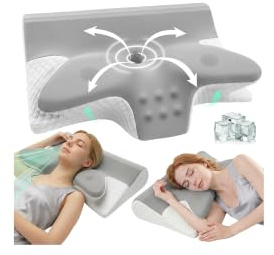 Rokehr Almohada Cervicales y Cuello 2 en 1, Almohada Ergonómica, Almohada Antironquidos, Ortopedica Cervical para Soporte de Hombro/Cuello/Cabeza de Lado, Espalda y Estómago 60x43x14/12cm Gris