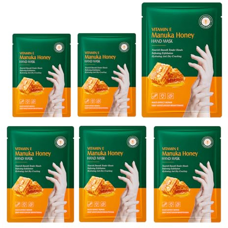 Hinapan 6 Pares Nutritivas para Manos con Vitamina E, Formuladas con Miel para una Hidratación Prolongada y una Acción Anti-Edad, Reduce las Arruguitas, Repone la Humedad Perdida